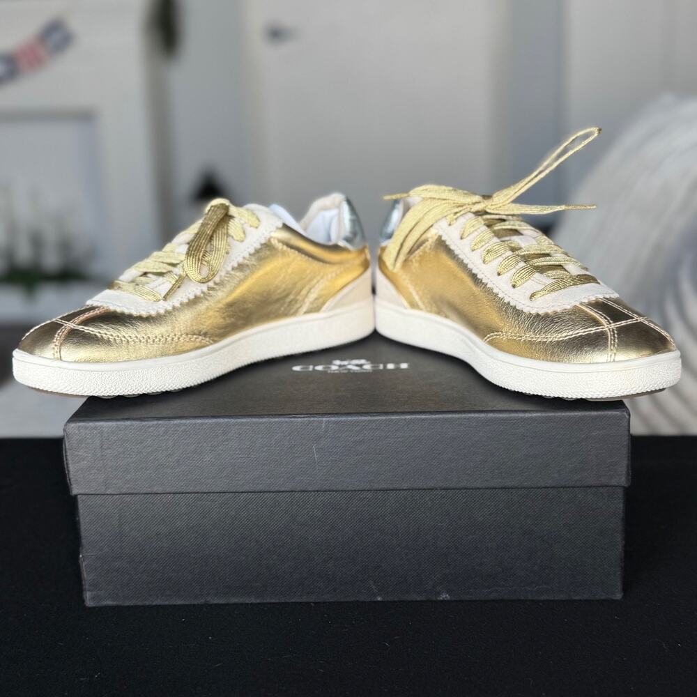 Coach C113 Gold Silver Metallic Leather Sneakers Women's Size 5.5M New in Box